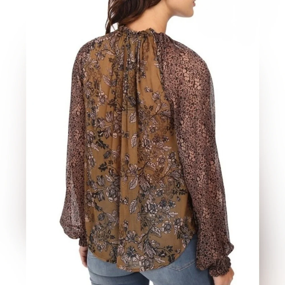 Free People Hendrix Brown Floral Boho Off-Shoulder Top